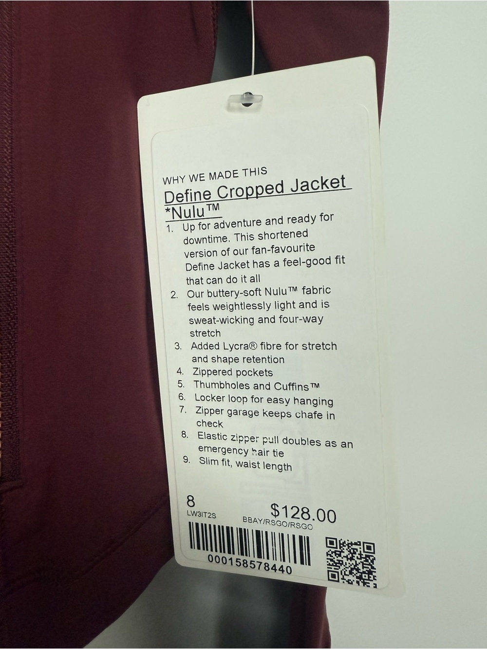 LuluLemon Define Cropped Jacket Nulu in Burgundy Bay/Rose Gold - Picture 6 of 6